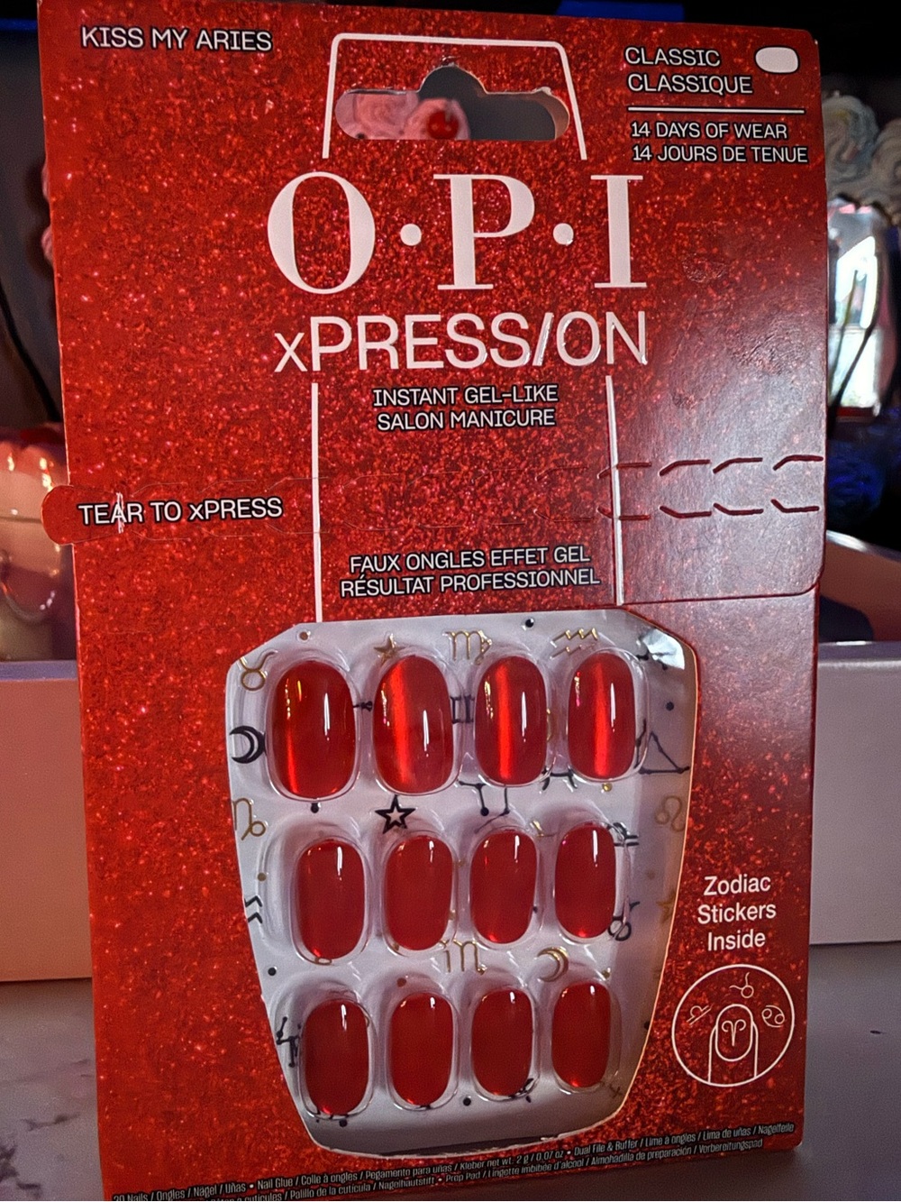 OPI xPRESS/ON “Kiss My Aries” Classic Sparkling Red Press-On Nails - Picture 6 of 10